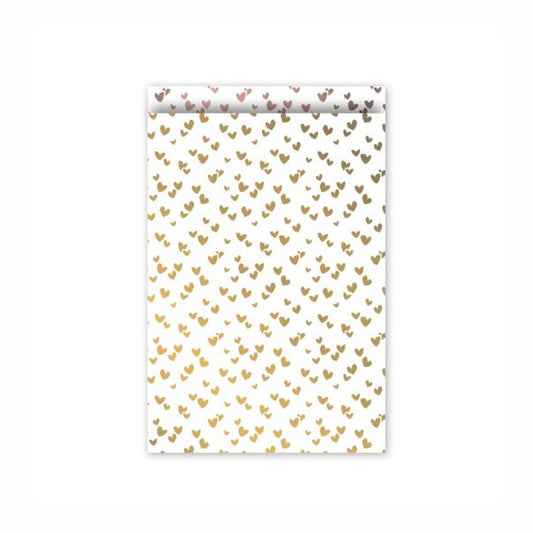 Kadozakje wit met gouden hartjes 12 x 19 cm