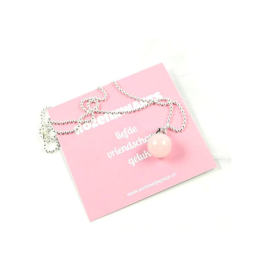 Rozekwarts hangertje aan ballchain ketting