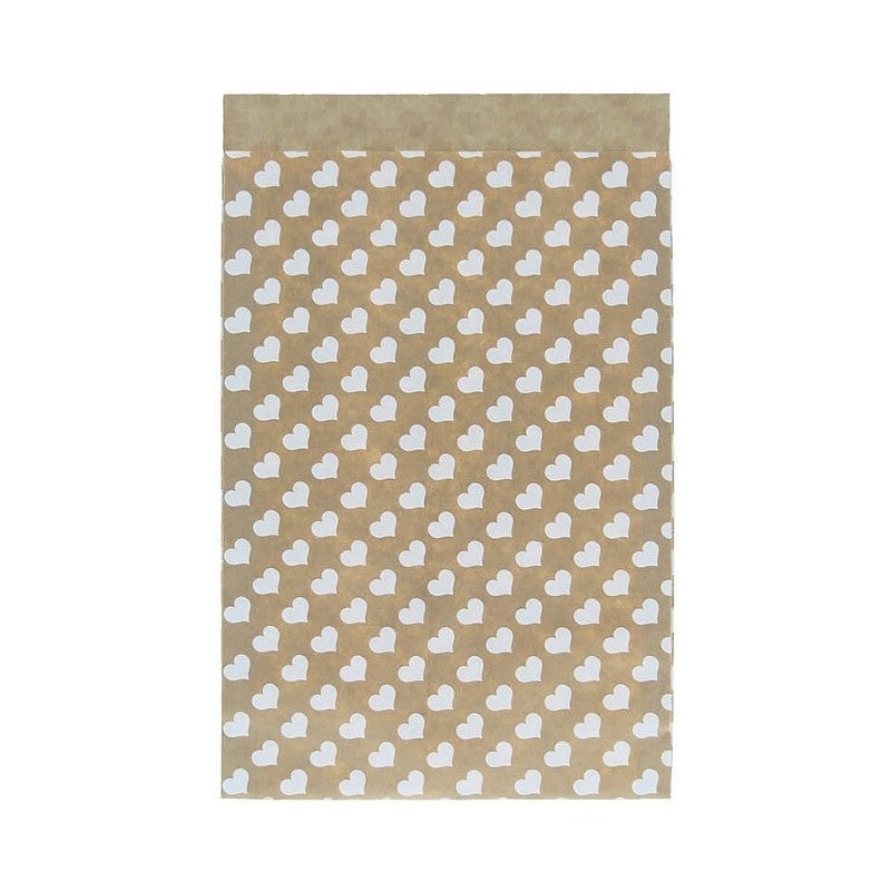 Kraftzakje 17 x 25 cm met witte hartjes
