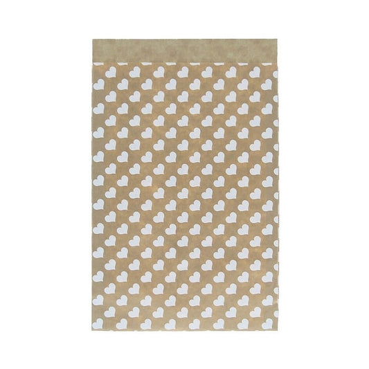Kraftzakje 17 x 25 cm met witte hartjes