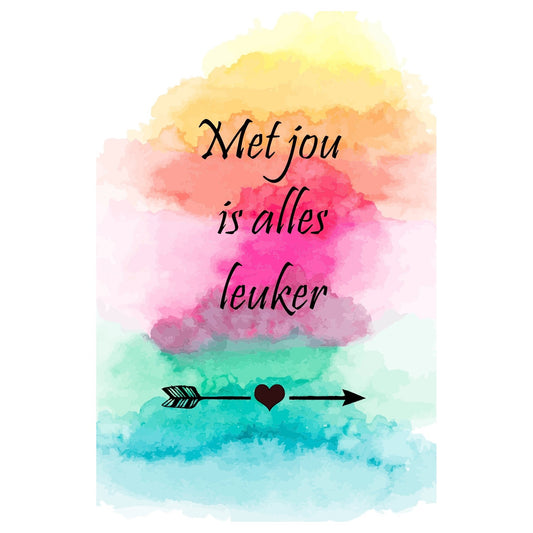 Postkaart watercolor 'met jou is alles leuker'