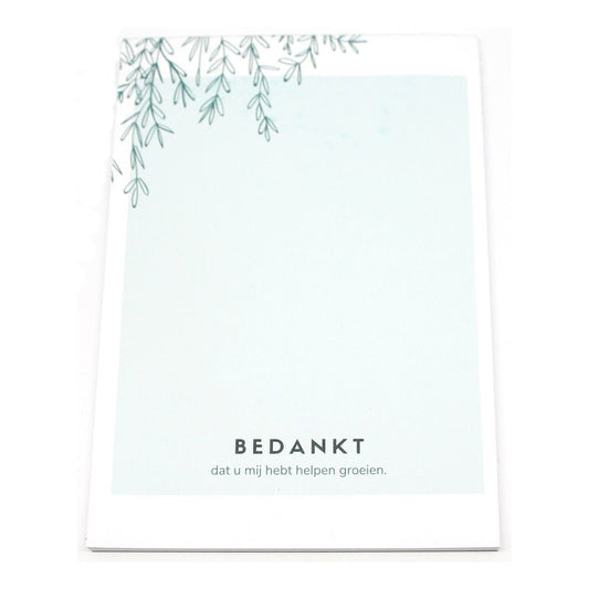 Notitieblokje 'bedankt dat u mij hebt helpen groeien'