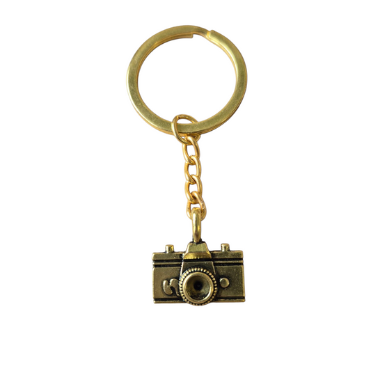 Sleutelhanger fotocamera goudkleurig