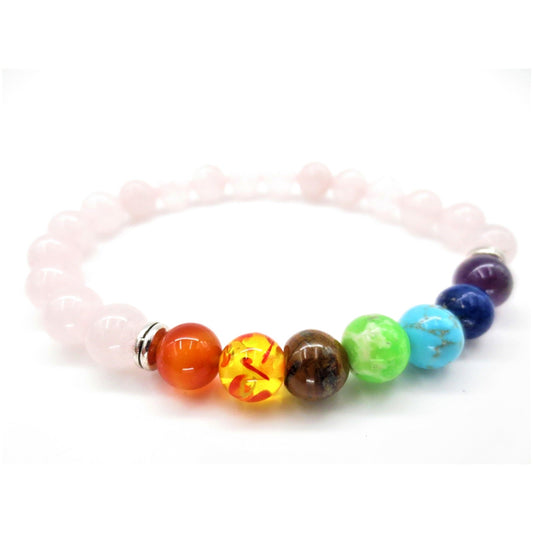 Rozenkwarts armbandje met chakra kraaltjes