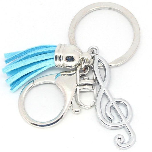 Sleutelhanger met muzieksleutel en blauw kwastje