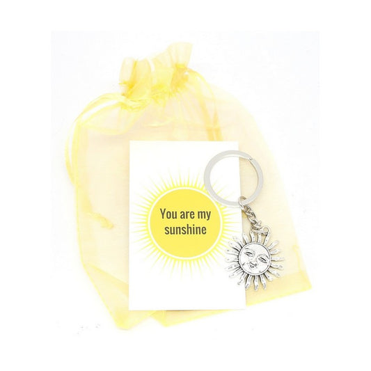 Sleutelhanger zon met kaartje en organza zakje