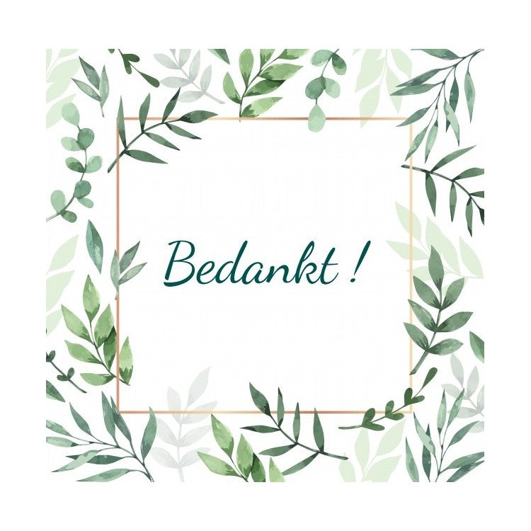 Vierkant label bedankt met blaadjes