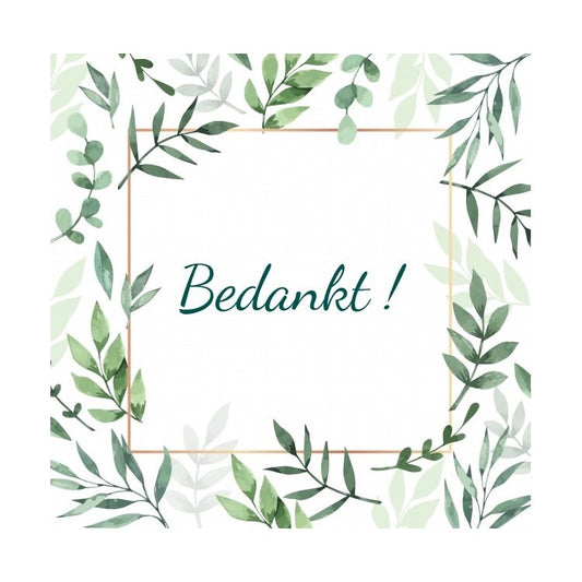 Vierkant label bedankt met blaadjes