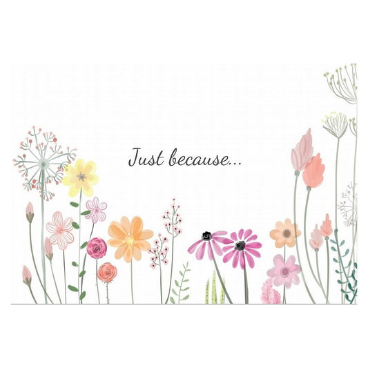 Kaart 'just because' met watercolor bloemen 10 x 15 cm