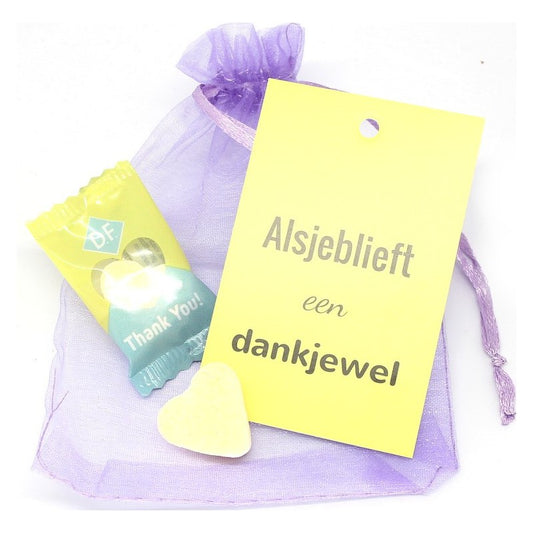 Zakje alsjebieft een dankjewel met 2 vruchtenhartjes